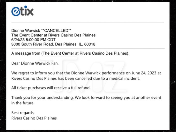 dionne warwick cancelled email
