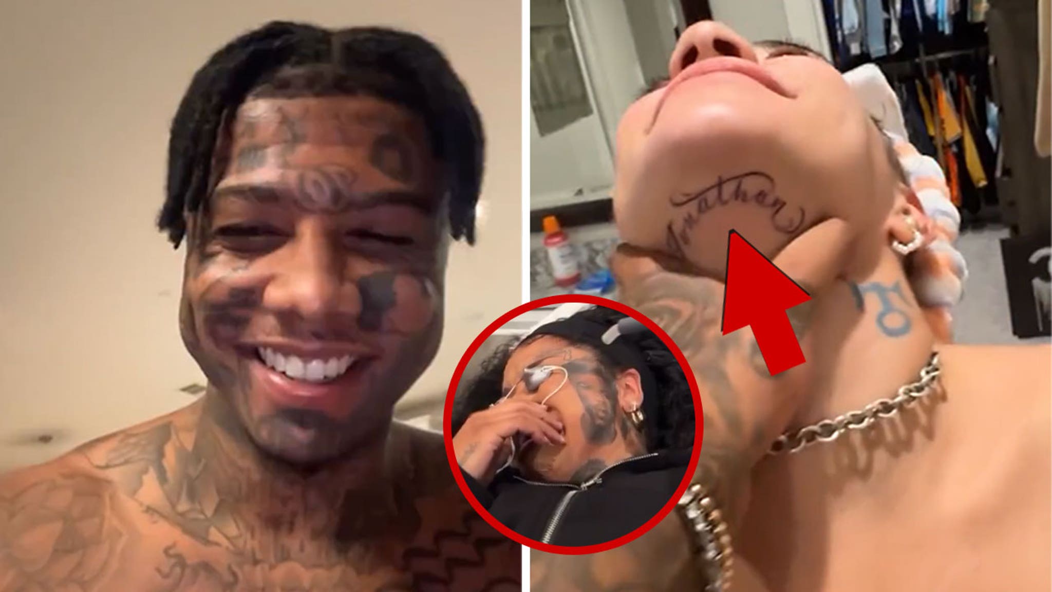 Blueface Shows Off New Girlfriend's Face Tattoo Of His Name