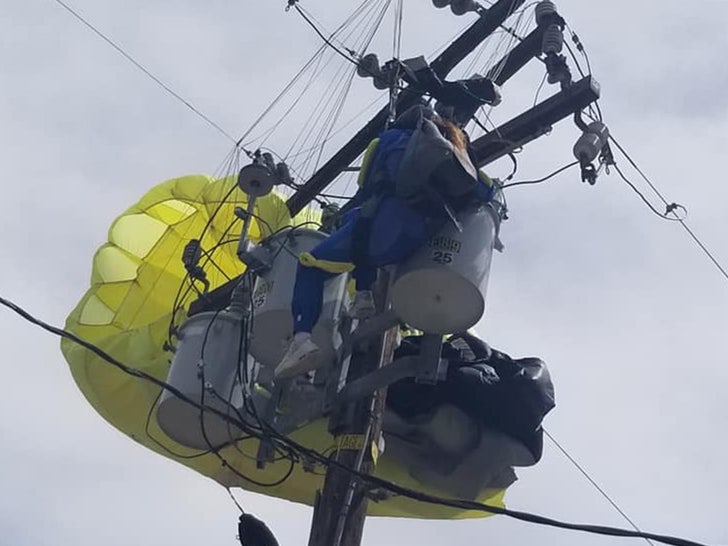 skydiver stuck in power lines