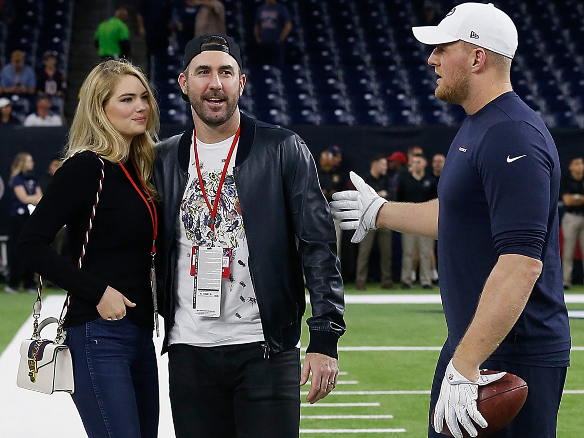 Justin Verlander, Kate Upton visit J.J. Watt, Texans at NRG; share