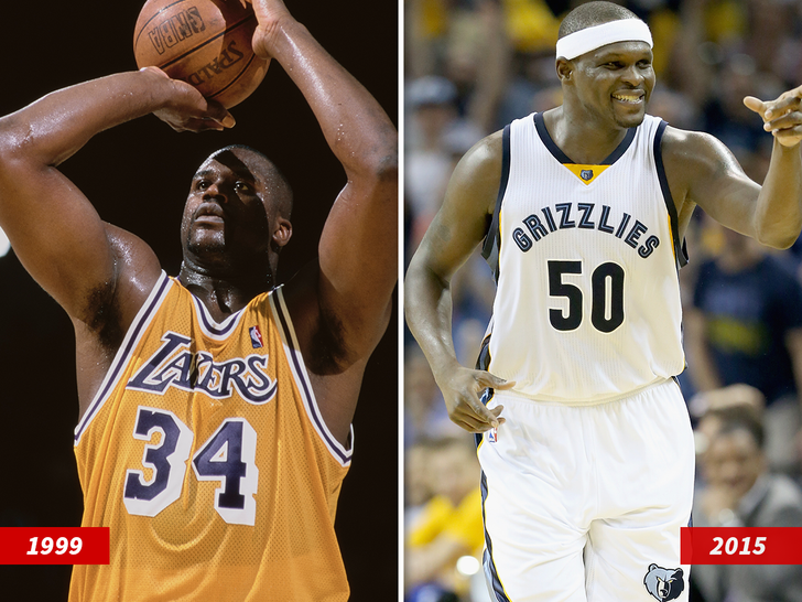 shaq in lakers uni and randolph in grizzlies