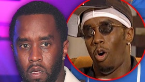 Two images of Diddy. On the left he's wearing a white jacket, white t-shirt, and platinum chains. On the right he's wearing a white wave cap, sunglasses, and baseball cap.