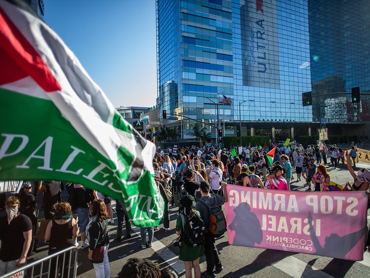 Pro-Palestinian Protesters Gather Outside Biden Fundraiser In Downtown Los Angeles