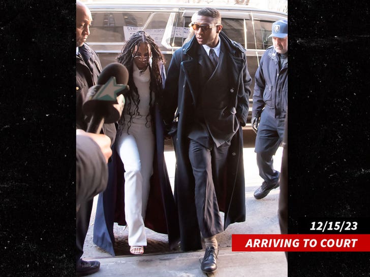 jonathan majors arriving to court today with meagan good