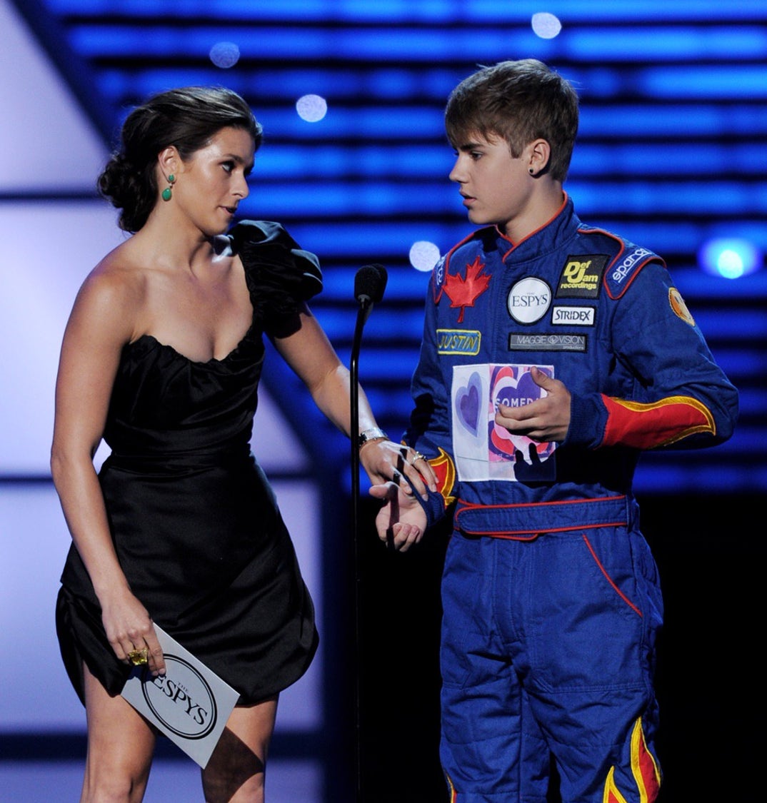 Danika Patrick and Justin Beiber presenting the Best Team award at the 19th annual ESPY Awards