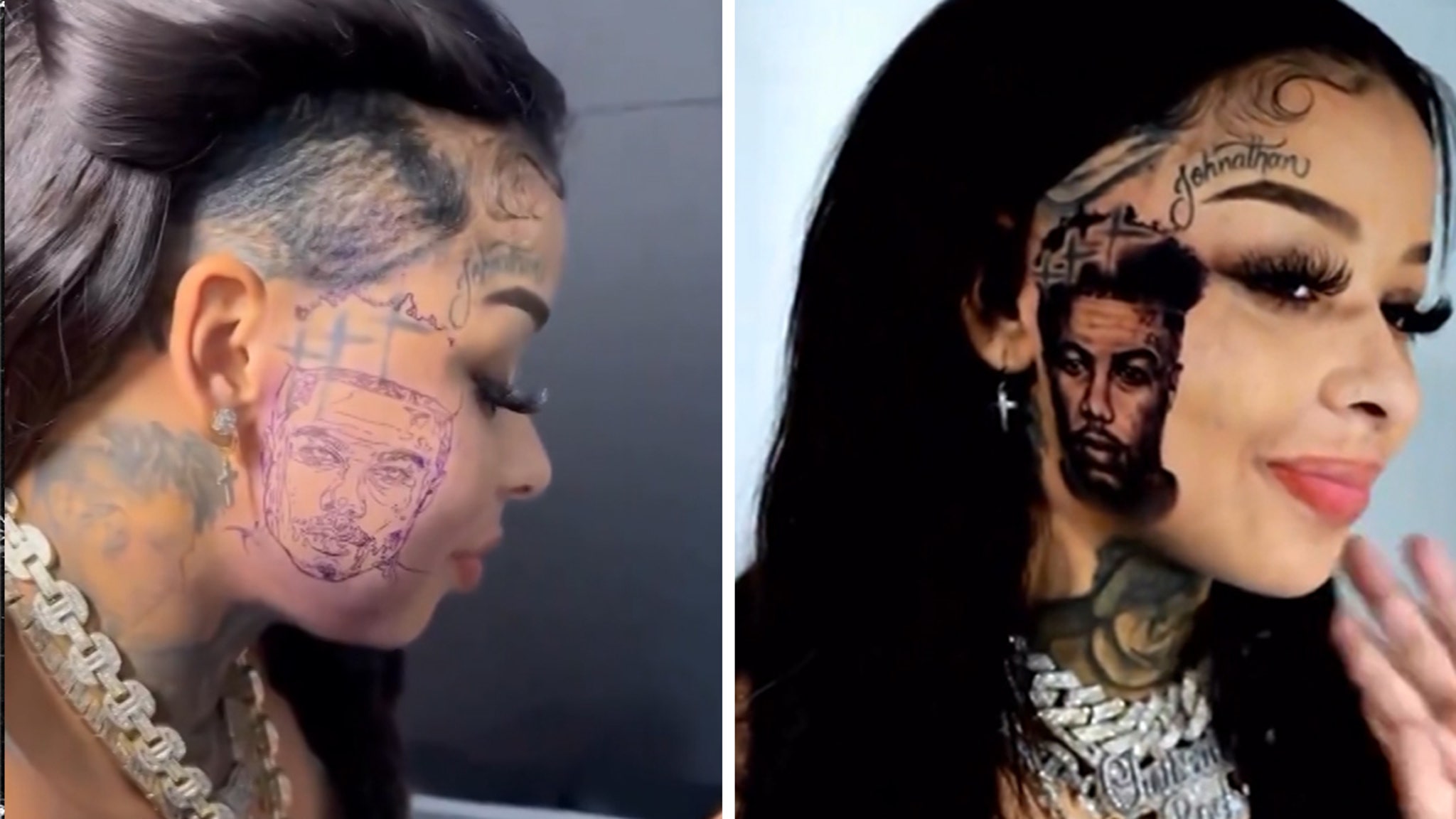 Chrisean Rock Tattoos Blueface Portrait on Her Face