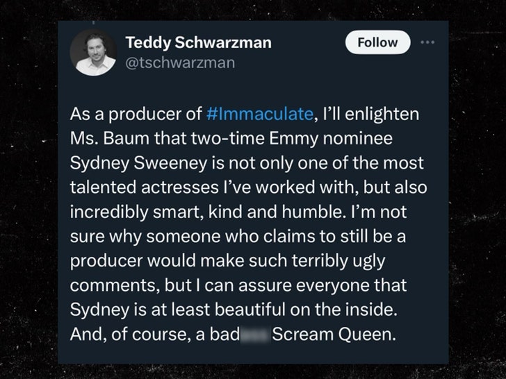 Tweet de Teddy Schwarzman sobre Sydney Sweeney