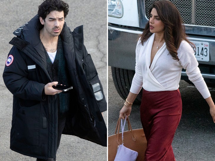 Priyanka Chopra, Jonas Brothers Bundle Up on Set of New Christmas Movie