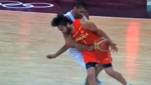 Olympic Scrotum Punching -- French Basketball Player Goes NUTS on Spain