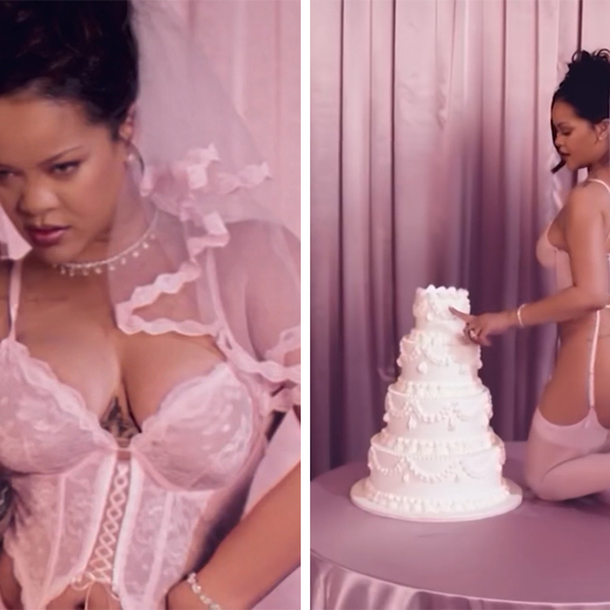 Rihanna Poses in Pink Lingerie for Her Savage X Fenty Bridal Collection