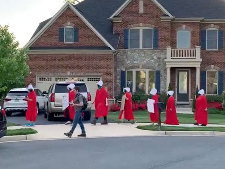 handmaids tale protest outside amy coney barrett's house