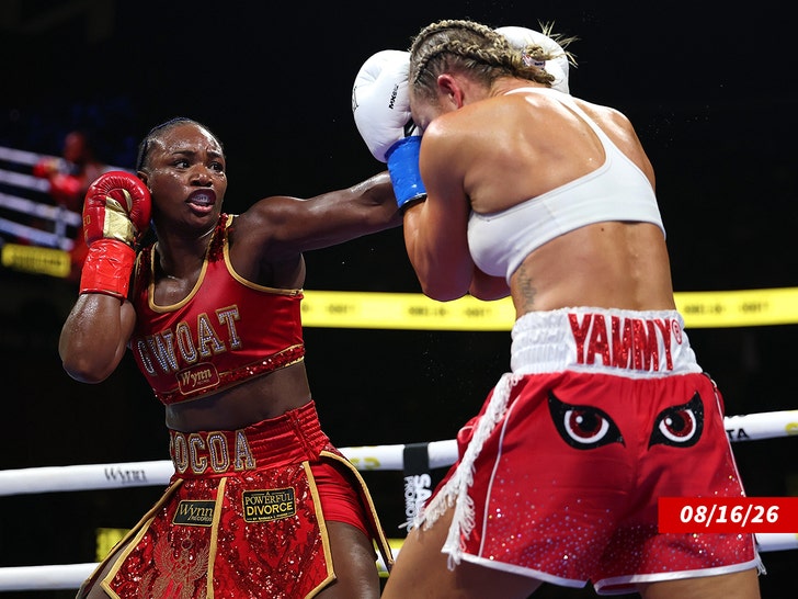 Claressa Shields lands a punch on Kaye Scott getty