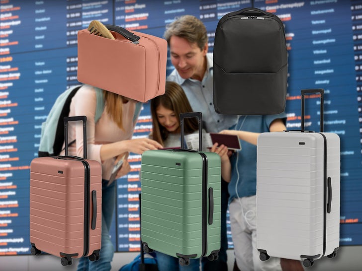 Family At An Airport Surrounded By Away Luggage Available On Amazon