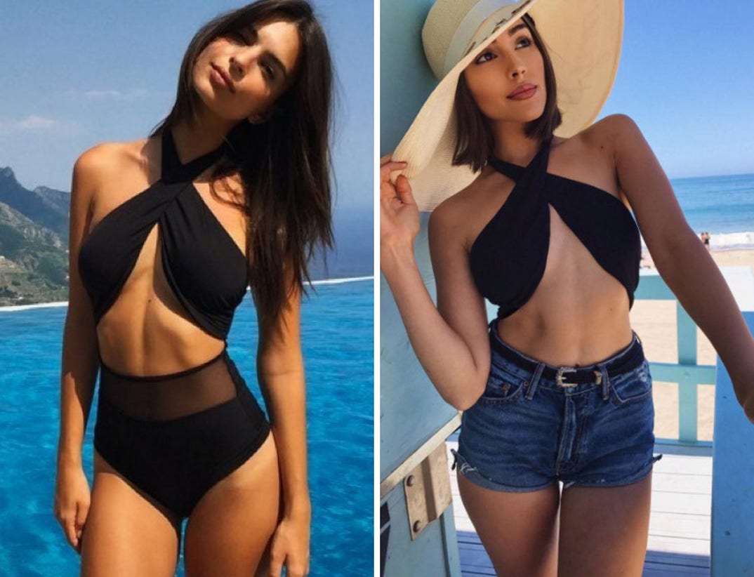 Emily Ratajkowski (26) vs. Olivia Culpo (25) -- Battle of the bikini tops!
