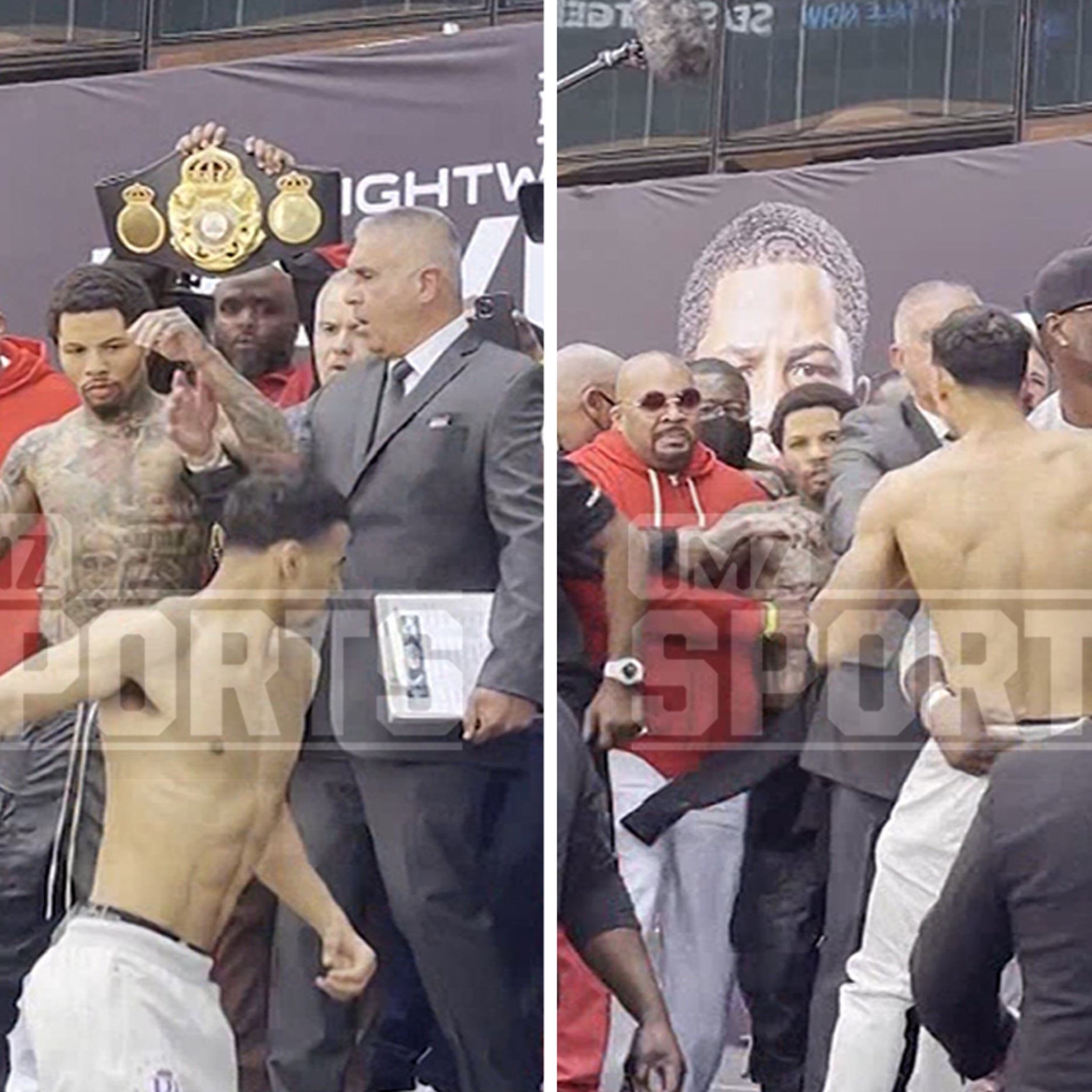 Tank Davis Pushes Rolly Romero Off Stage At Weigh-In, Brawl Nearly Erupts