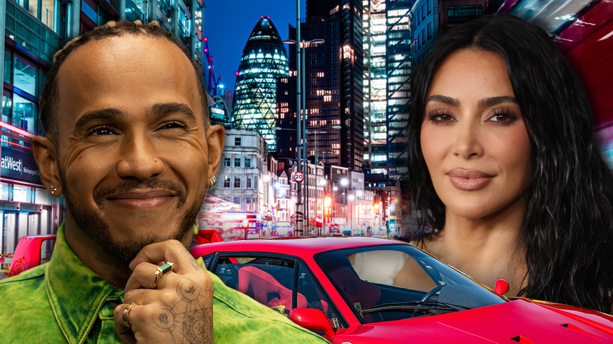 Lewis Hamilton neemt Kim Kardashian mee voor een ritje in een zeldzame Ferrari voor haar Instagram-debuut