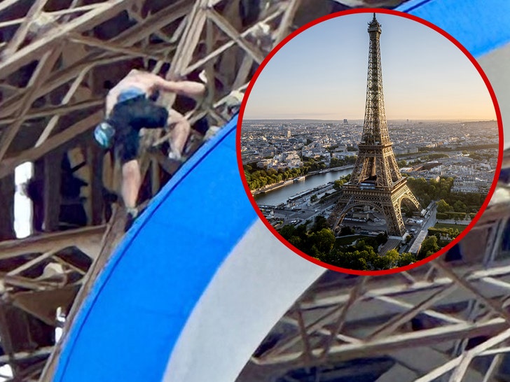 Shirtless Guy Climbs Eiffel Tower Hours Earlier than Olympics Final Rite