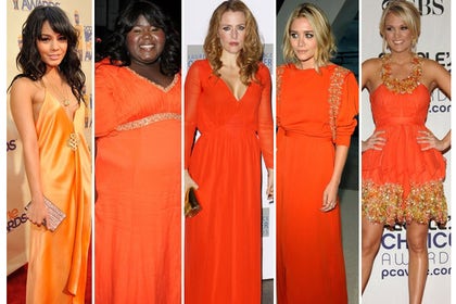 ginnifer goodwin orange dress Ginnifer Goodwin & Eva Longoria in Monique Lhuillier