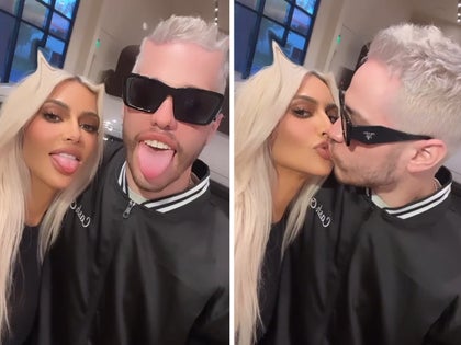 Kim Kardashian and Pete Davidson Share a Kiss with Matching Bleached Hair