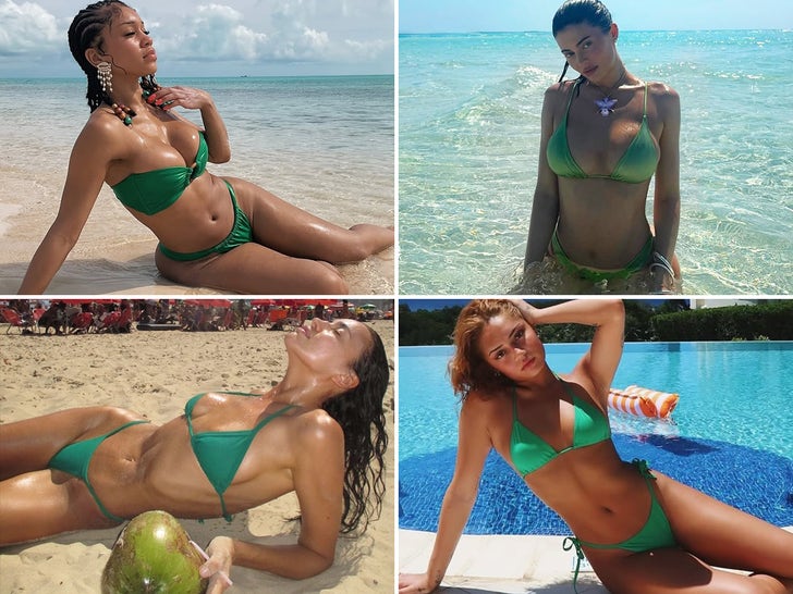 Stars in green bikinis