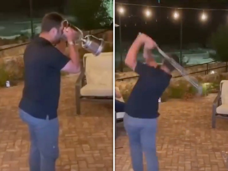 Jon Rahm just casually chugging beer out of the U.S. Open Trophy