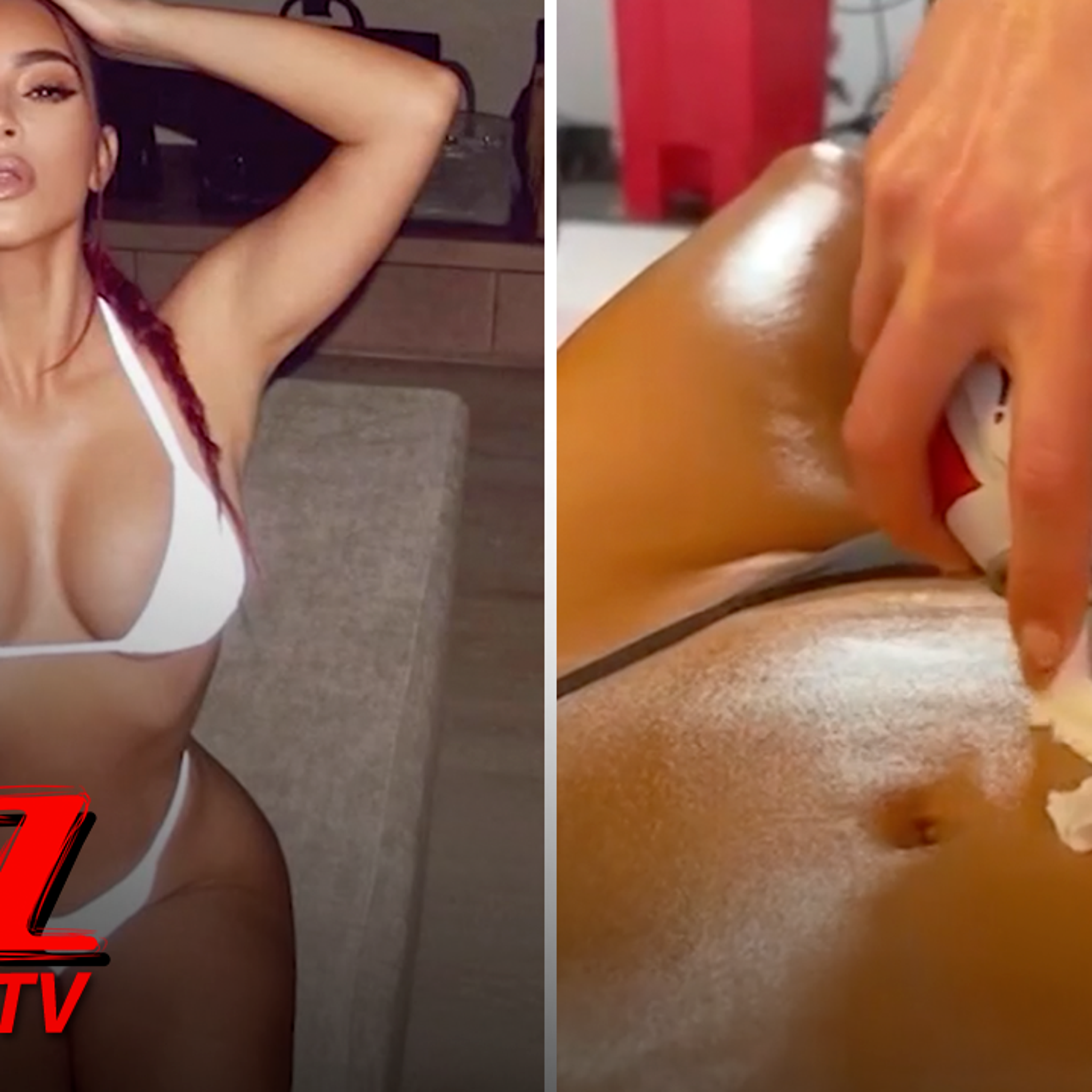 Kim Kardashian slathers her oily body with whipped cream to plug