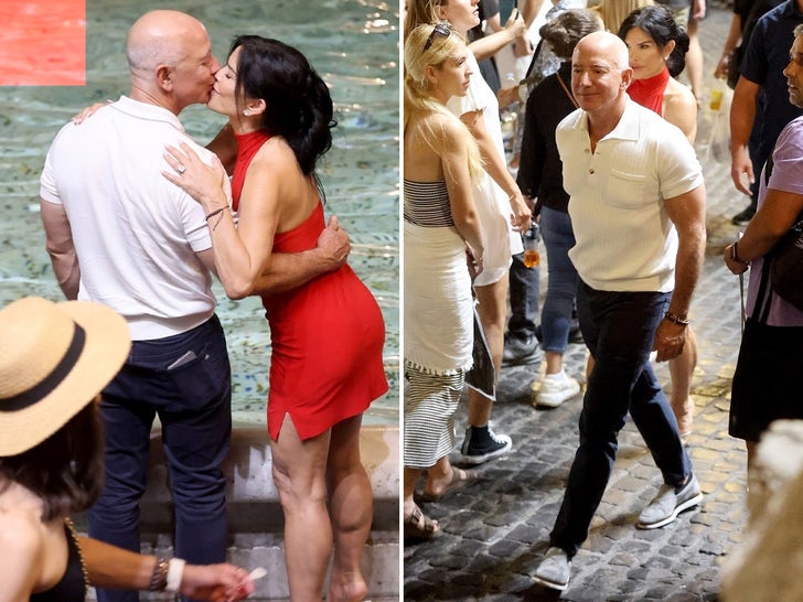 Jeff Bezos and Lauren Sanchez Kiss at Rome's Trevi Fountain