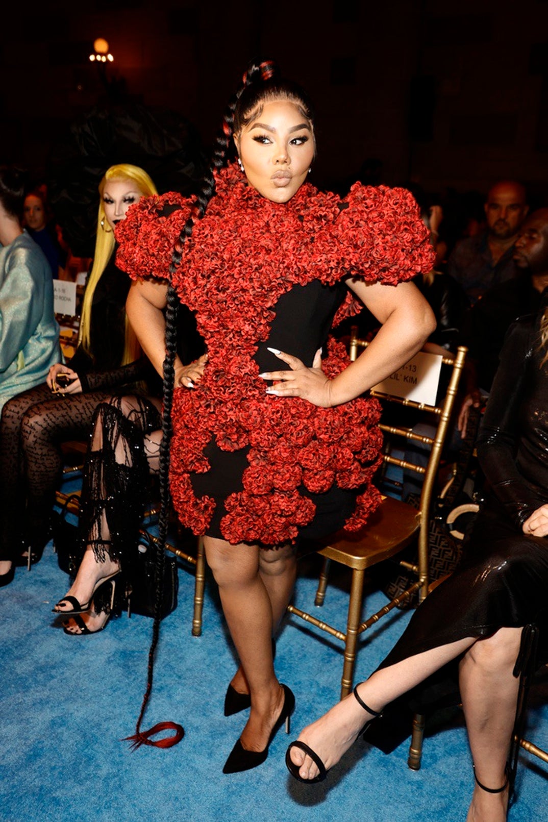 lil kim red dress Lil Kim wears Angel Brinks dress and high ponytail