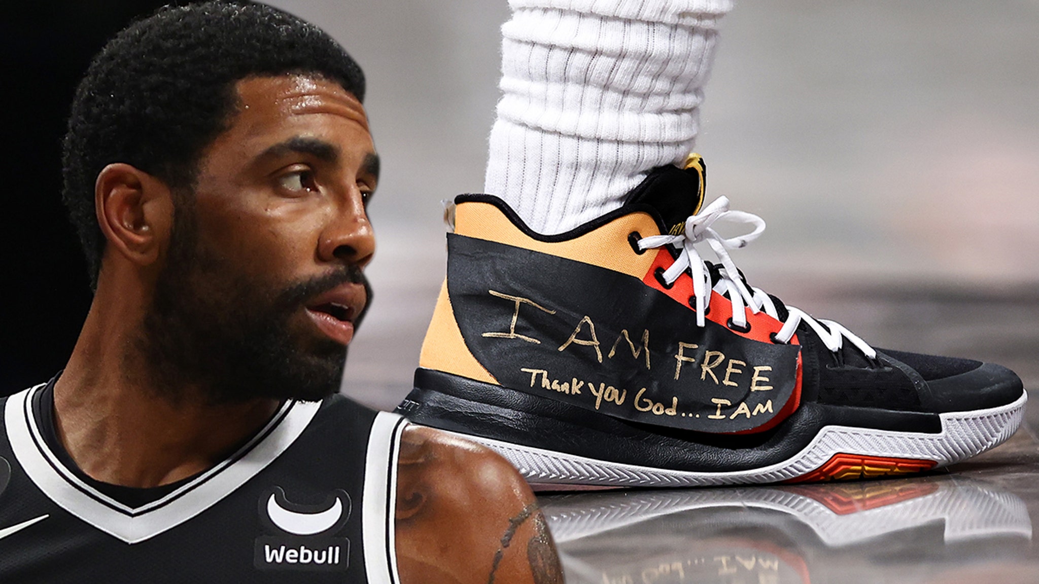 Kyrie Irving Covers Nike Shoe Logo With 'I Am Free' Sticker After Parting From Brand