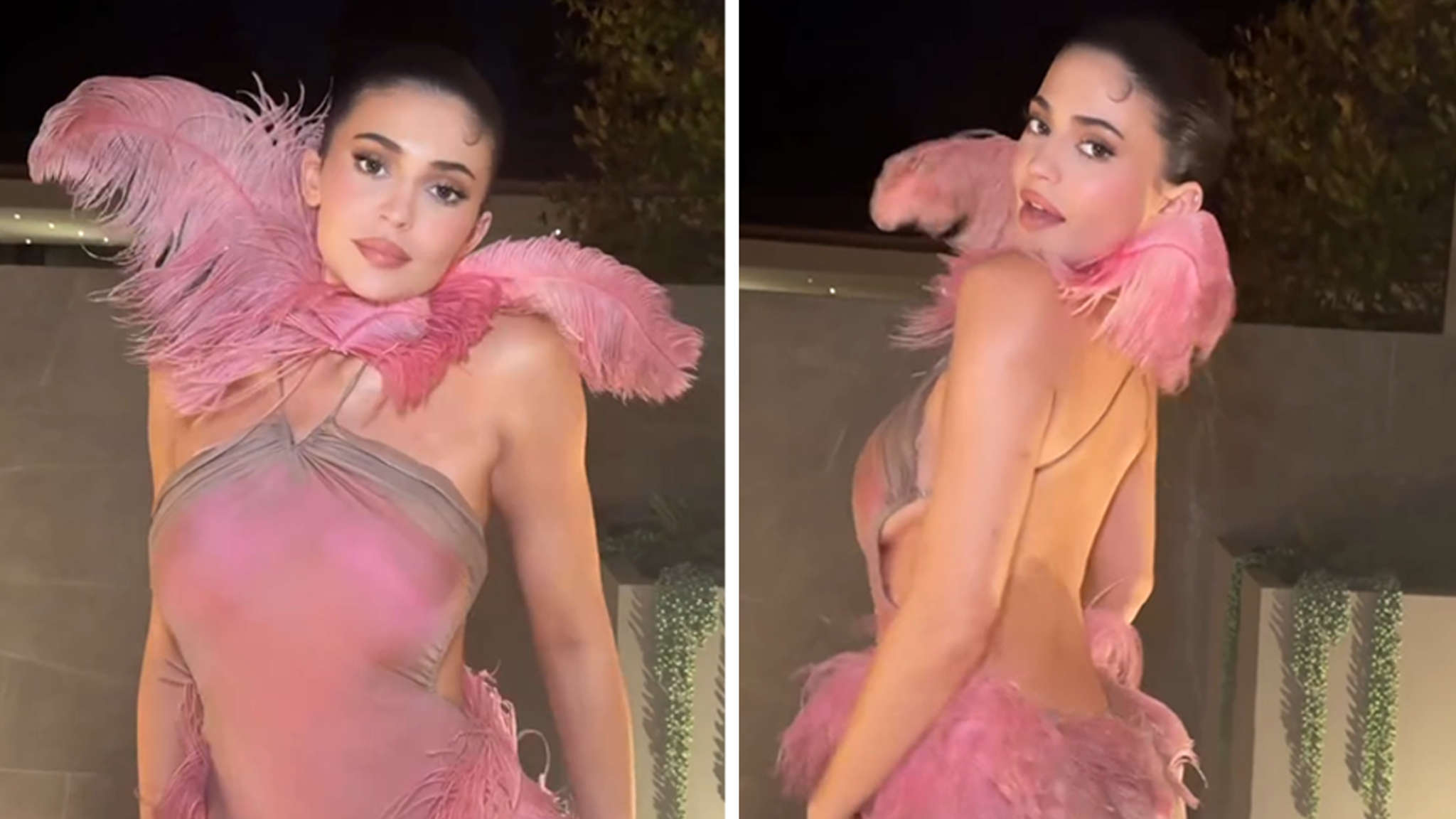 Kylie Jenner Shows Off Figure in Backless Feather Dress Kylie Jenner Shows Off Figure in Backless Feather Dress