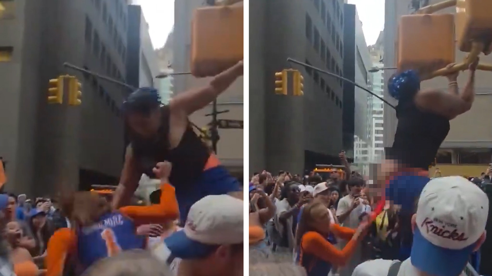 Knicks Fan Pantsed During Fight at Parade, Twerks on Opponent: Video