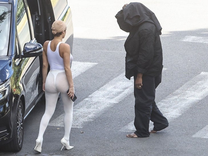 Kanye West Goes Barefoot, Gets Handsy with Wife Bianca Censori