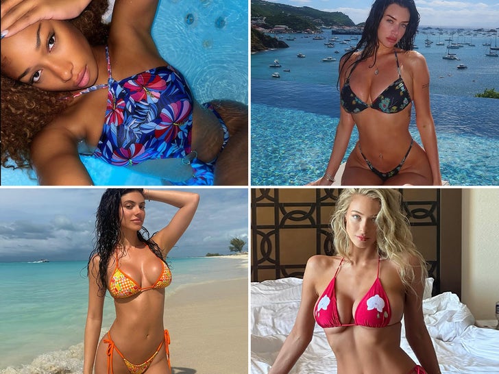 Stars in swimwear for floral print