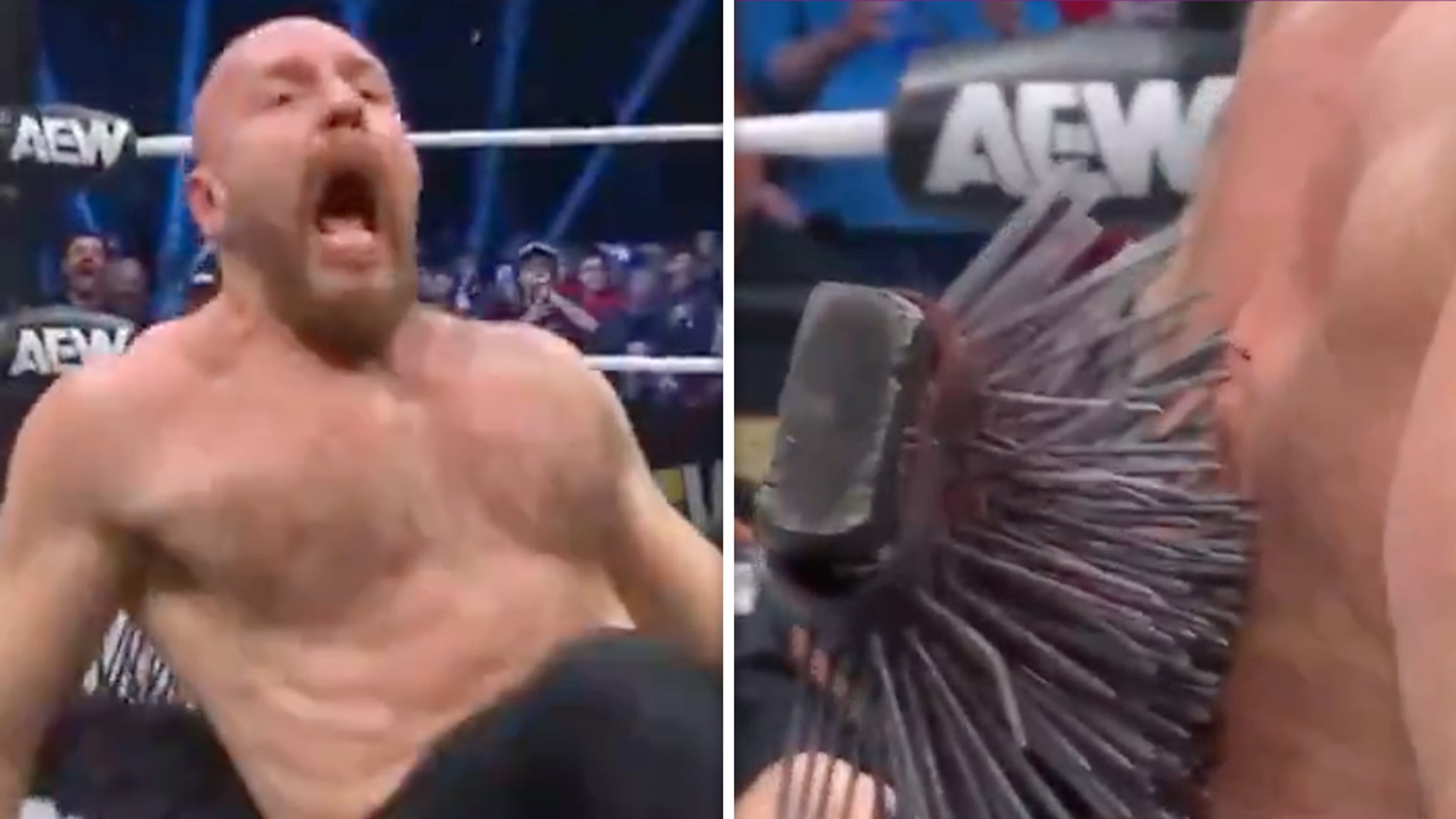 AEW’s Jon Moxley Gets Spiked Board Stuck In Back During Gruesome Match