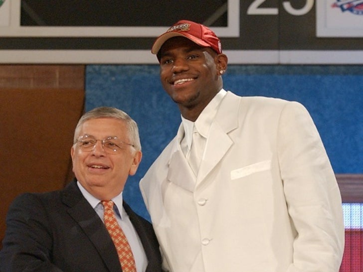 2003: NBA Commissioner David Stern congratulates LeBron James after he was chosen by the Cleveland Cavaliers as the overall first pick of the 2003 NBA Draft