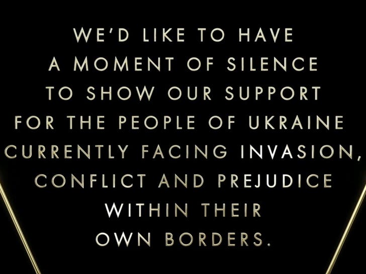 Oscar'lar Ukrayna'daki Savaşa Sessizce Hitap Ediyor, Sessizlik Anını ve Yazıyı Tercih Edin