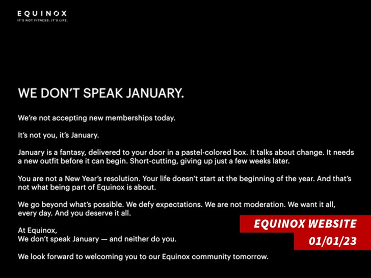 equinox website on 1/1/23