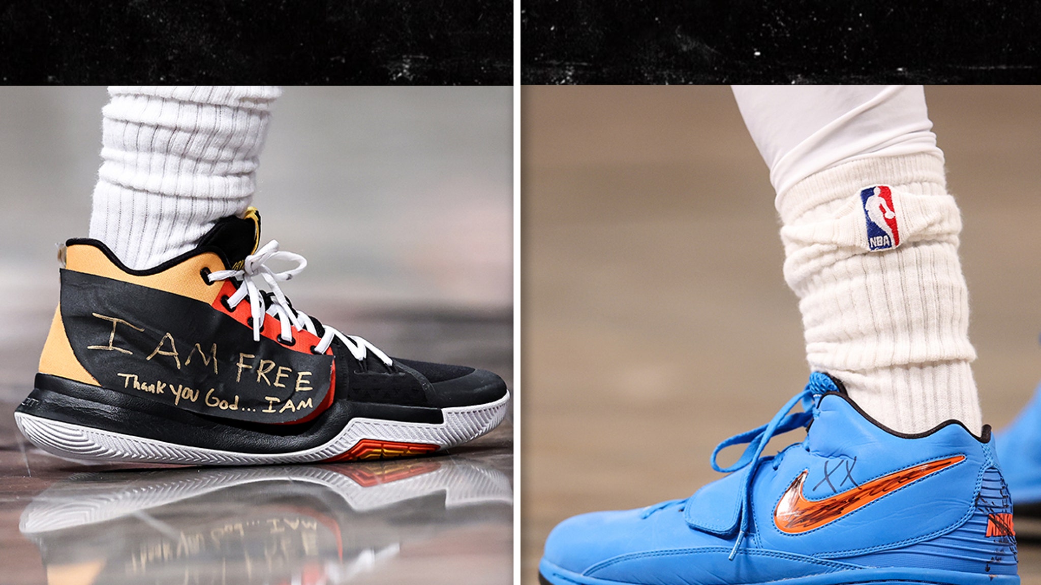 kyrie stomps on logo