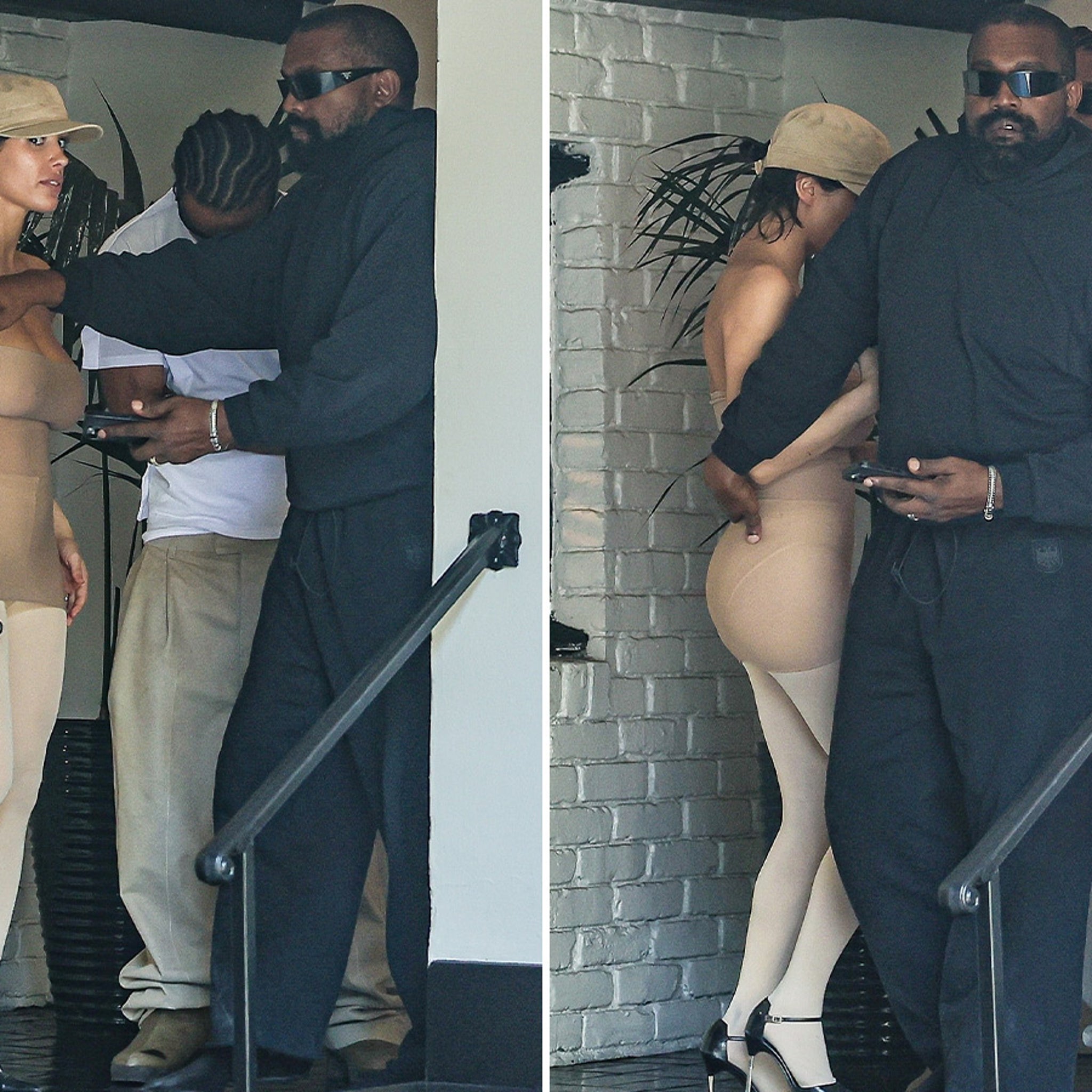 Kanye West Protective of Wife Bianca Censori While Out in All-Nude Ensemble