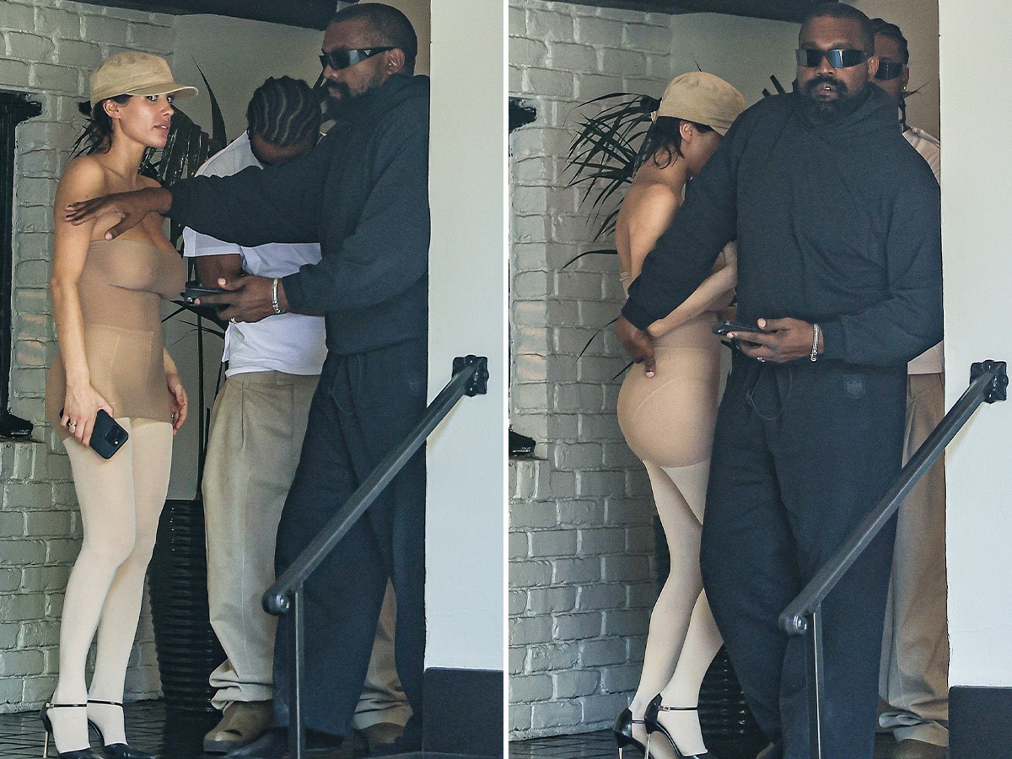 Kanye West Protective of Wife Bianca Censori While Out in All-Nude Ensemble