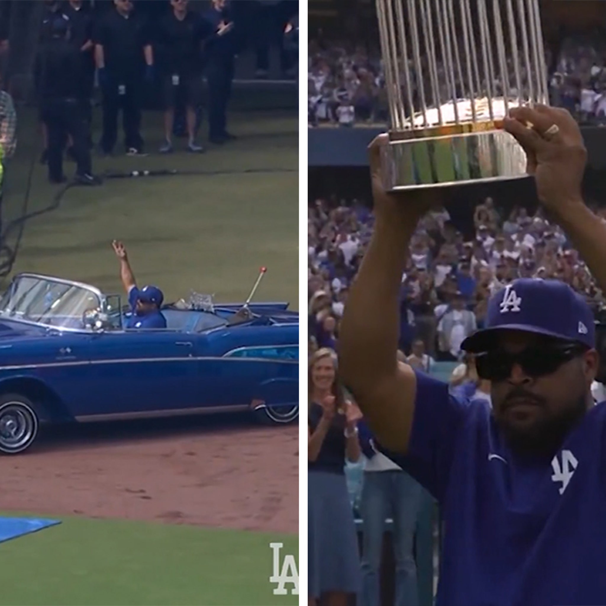 ロサンゼルス・ドジャース アイス・キューブ Ice Cube Delivers World Series Trophy In L.A. Style At Dodger Stadium