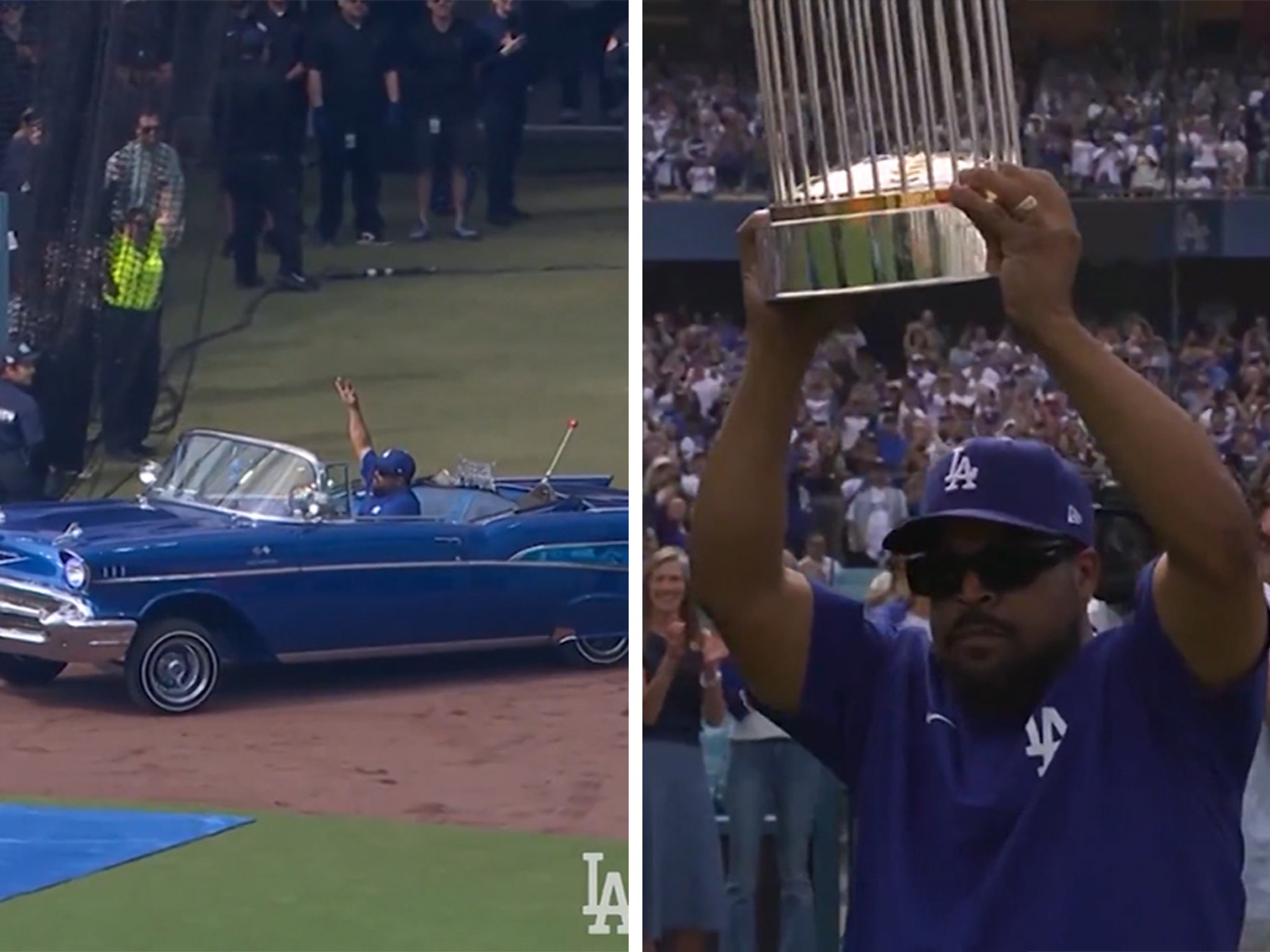 Ice Cube Delivers World Series Trophy In L.A. Style At Dodger Stadium