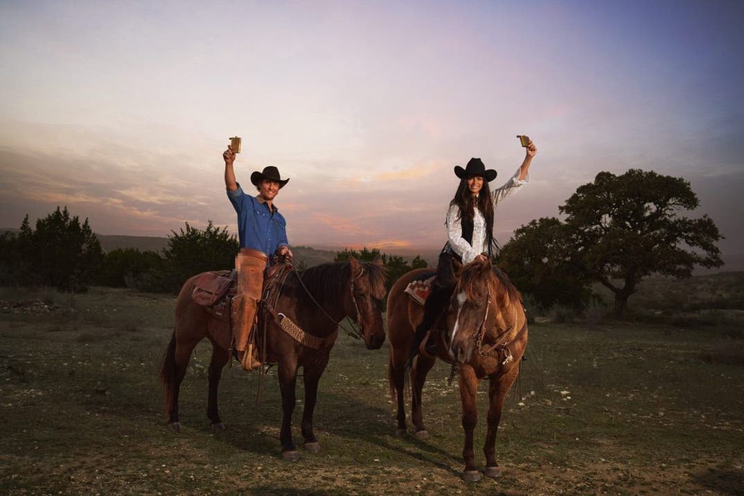 Matthew McConaughey and Camila McConaughey name Pantalones Organic Tequila the “Official Tequila of Riding Bareback” for Valentine’s Day.