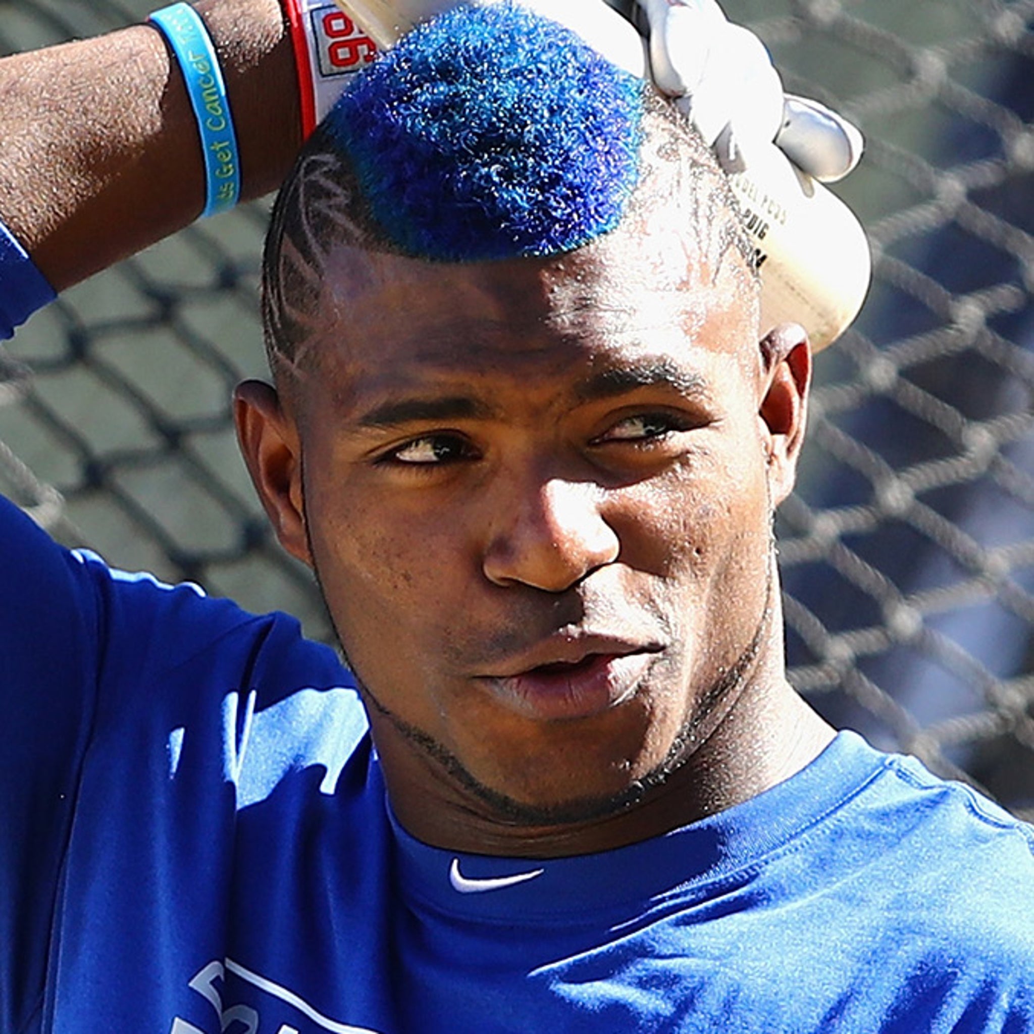 Yasiel Puig Busts Out Blue Hair for World Series