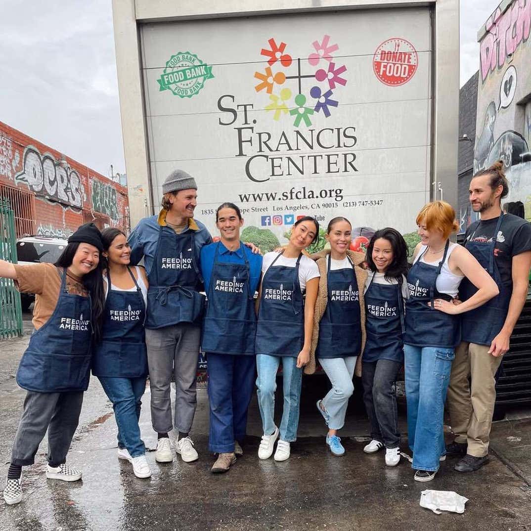 Sherry Cola, Marisela Zumbado, Booboo Stewart, Dr. Felice Chan, Priscilla Quintana, Cierra Ramirez, Anastasia and Aaron  Leddick with St. Francis Center and Feeding America