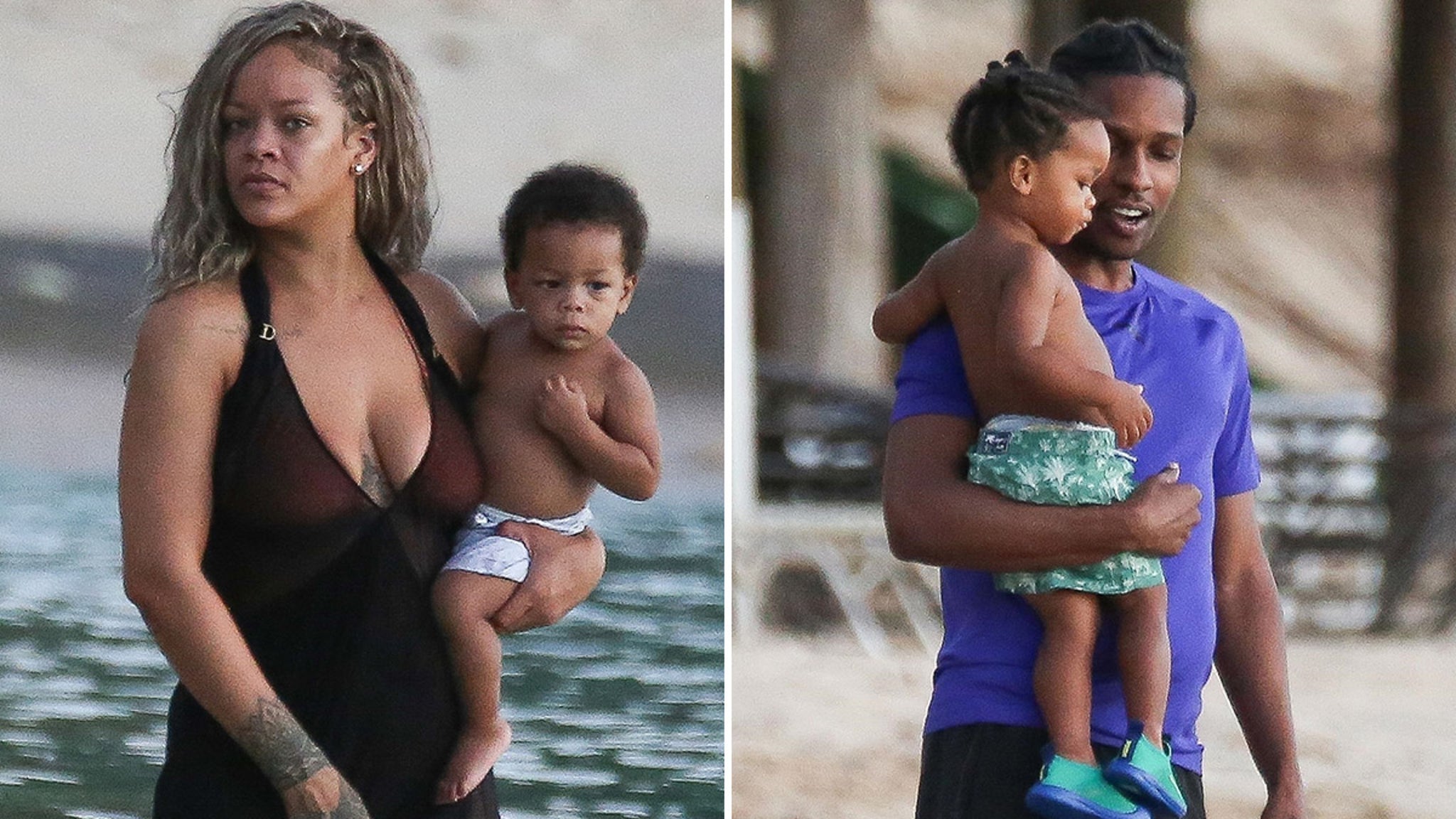 Rihanna Hits Barbados Beach with A$AP Rocky and Sons