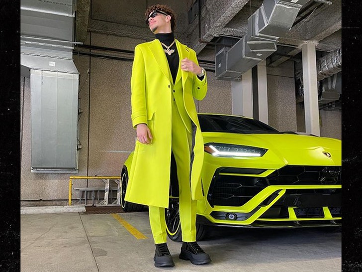 LaMelo Ball in neon suit and Lamborghini