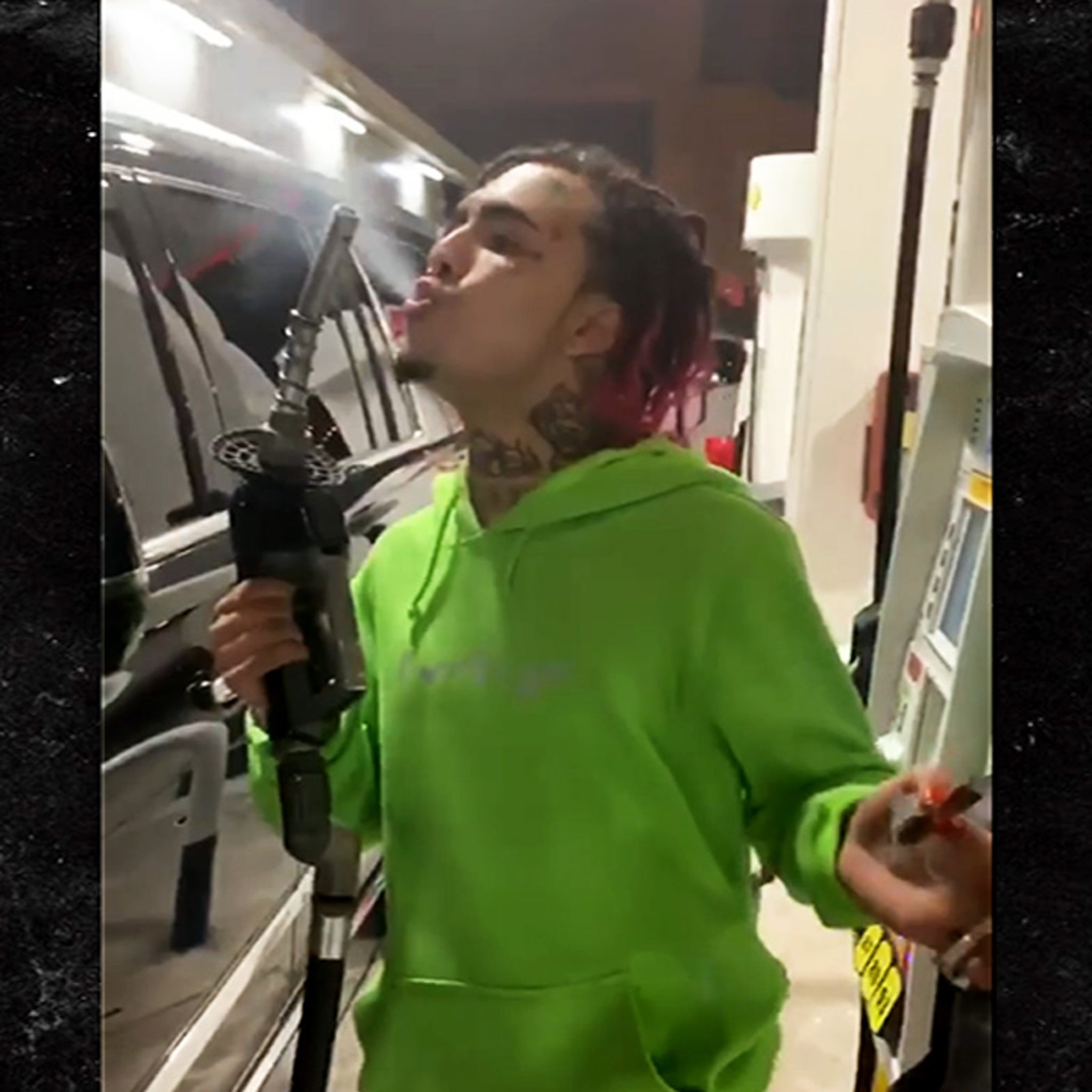 Lil Pump Smokes a Blunt While Pumping Gas