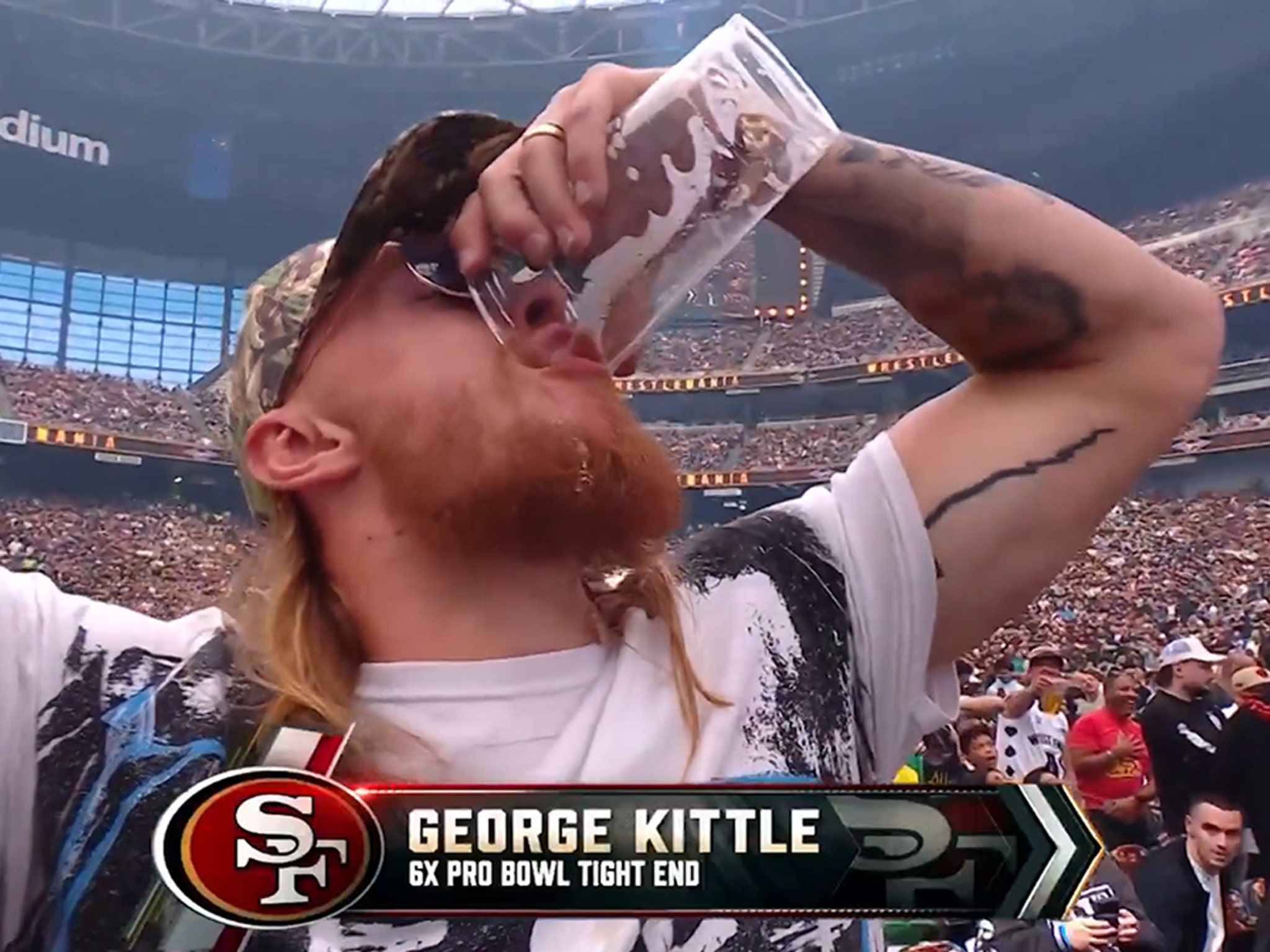 George Kittle Chugs Full Beer At WrestleMania, Jelly Roll and Lil