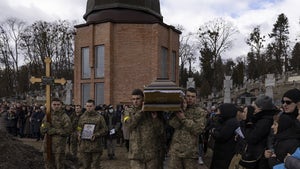 Funeral for Ukrainian Soldiers Killed in War Gets Emotional